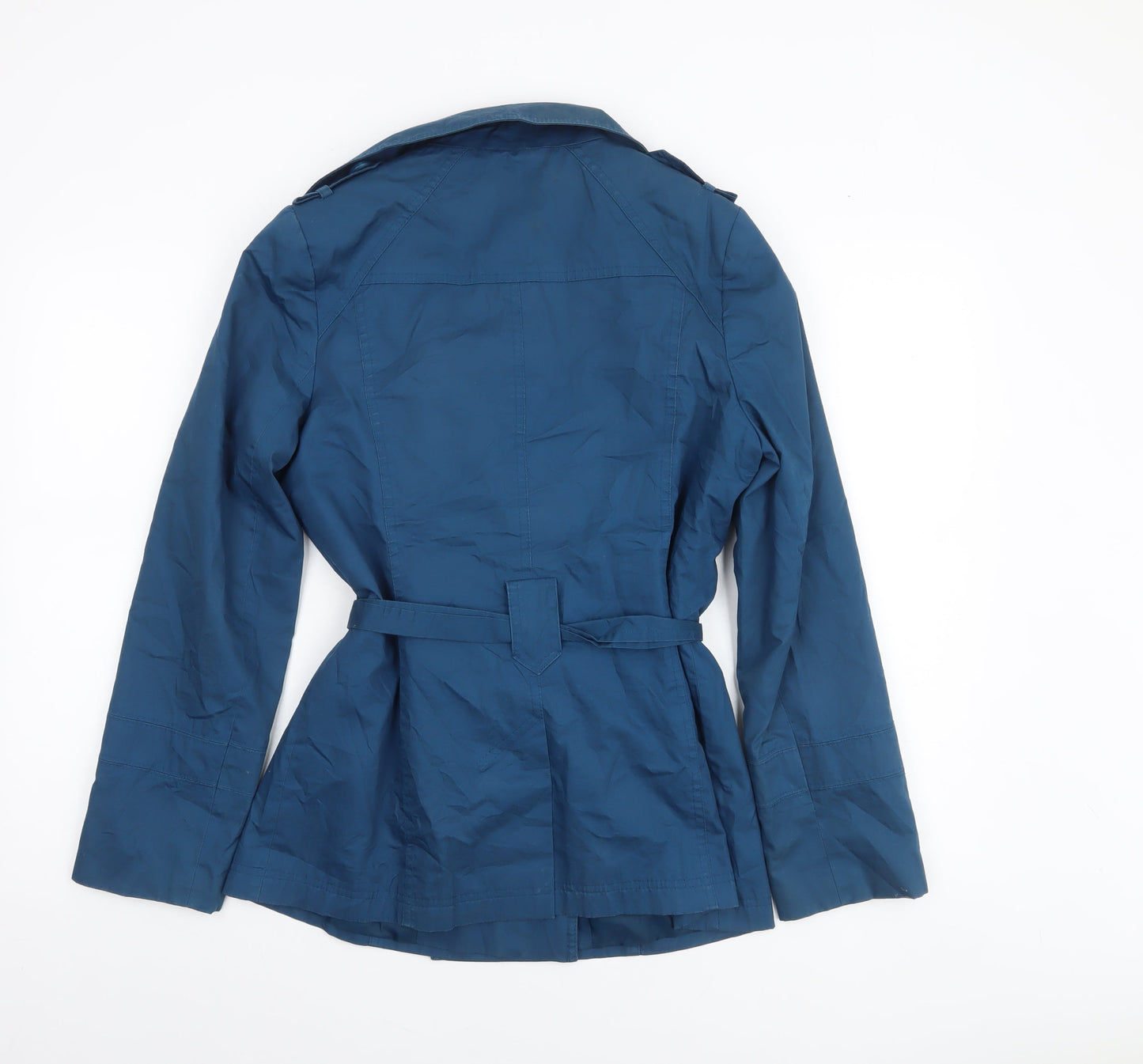 TU Women’s Blue Cotton Trench Coat Size 10 Belted Mid-Length