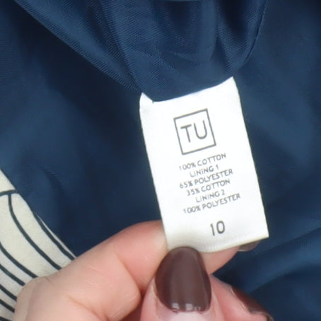 TU Women’s Blue Cotton Trench Coat Size 10 Belted Mid-Length