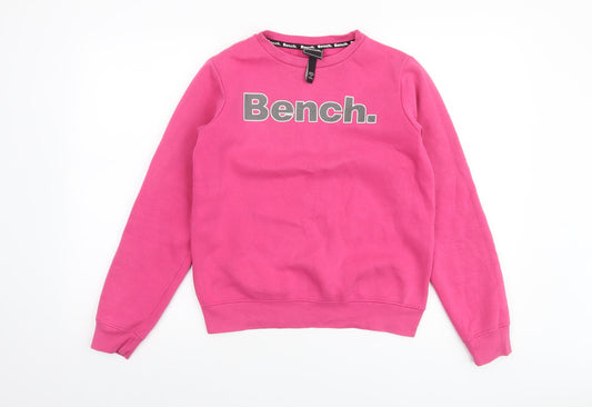 Bench Girls Pink Logo Pullover Sweatshirt 13 Years Fleece Crew Neck