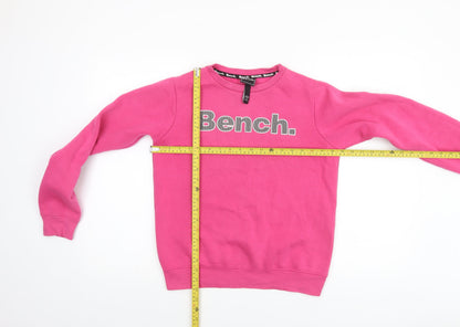 Bench Girls Pink Logo Pullover Sweatshirt 13 Years Fleece Crew Neck