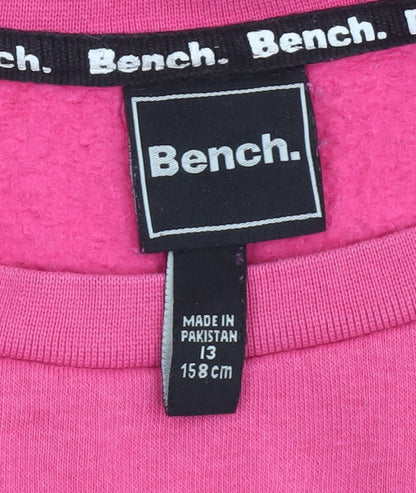 Bench Girls Pink Logo Pullover Sweatshirt 13 Years Fleece Crew Neck