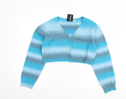 Collusion Women’s Blue Striped V-Neck Cropped Cardigan Size 8