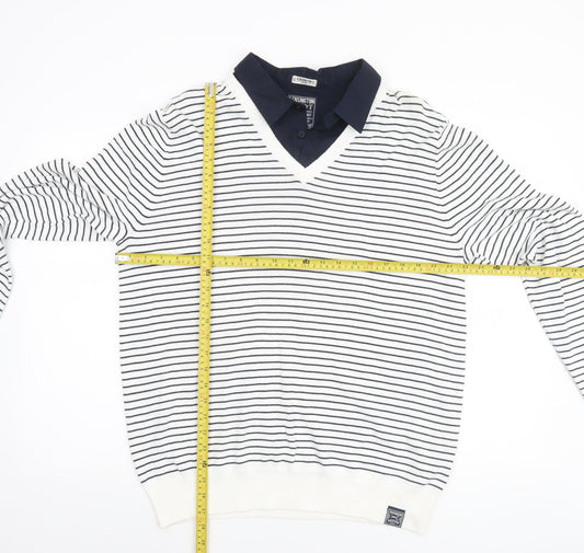 Kensington Dockside Mens White Striped V-Neck Jumper Size 2XL