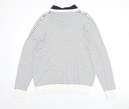 Kensington Dockside Mens White Striped V-Neck Jumper Size 2XL