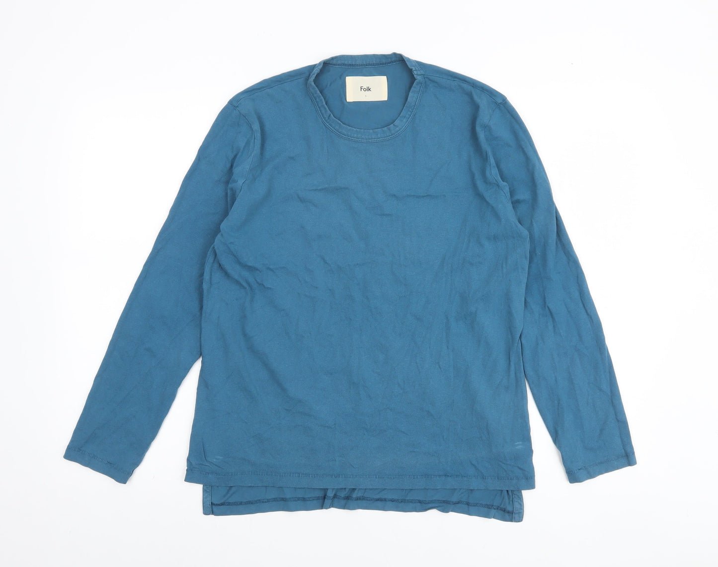 Womens UK Size S Folk Blue Basic T-Shirt