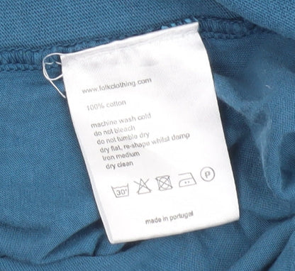Womens UK Size S Folk Blue Basic T-Shirt