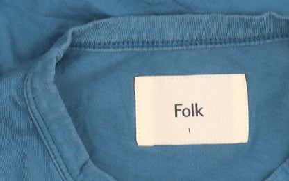 Womens UK Size S Folk Blue Basic T-Shirt