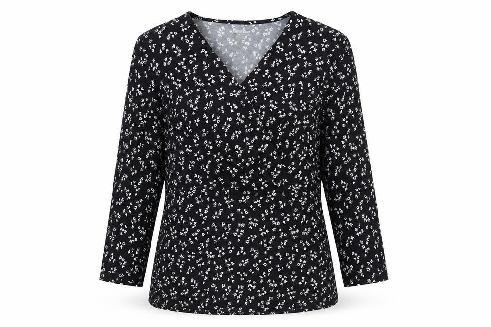 Womens UK Size M Lands' End Black Wrap Blouse