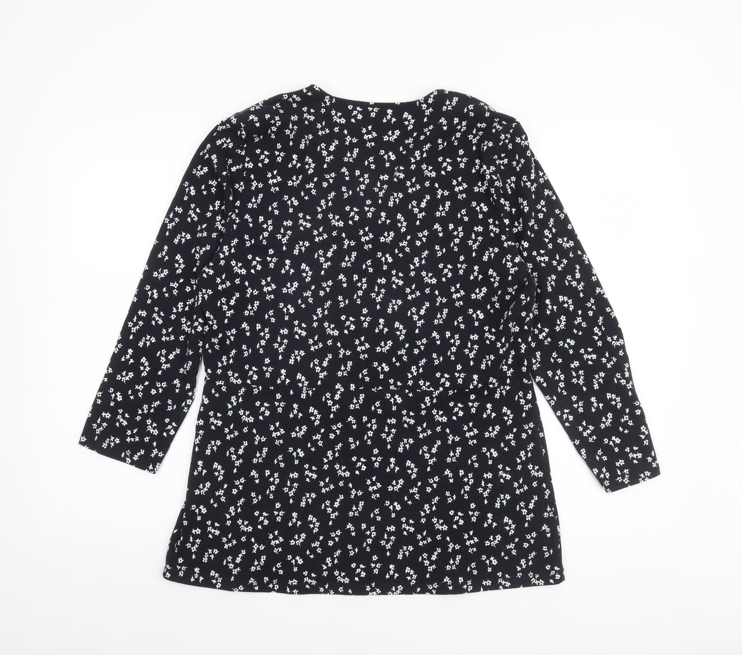 Lands' End Women's Black Floral Wrap Jersey Long Sleeve Top M