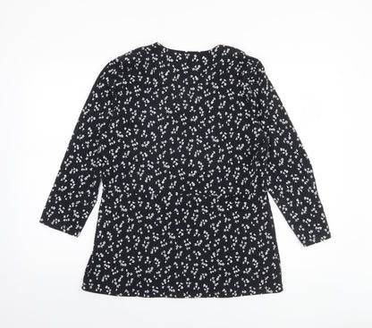 Lands' End Women's Black Floral Wrap Jersey Long Sleeve Top M