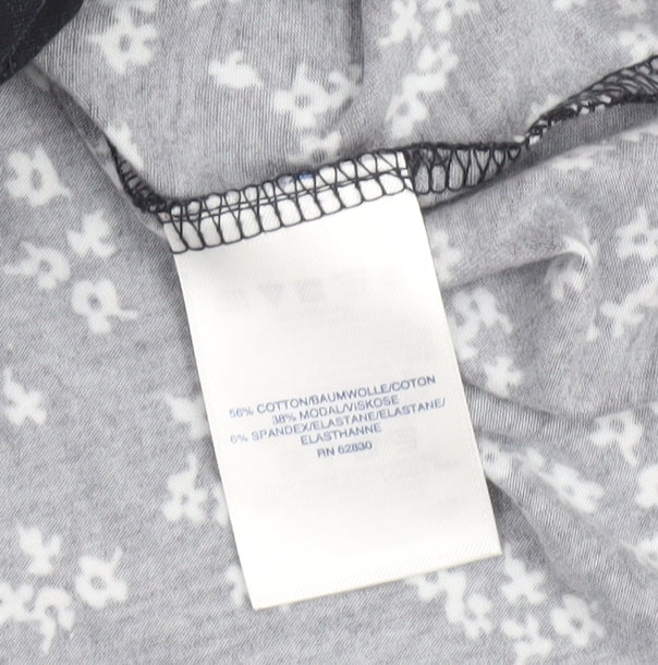 Lands' End Women's Black Floral Wrap Jersey Long Sleeve Top M