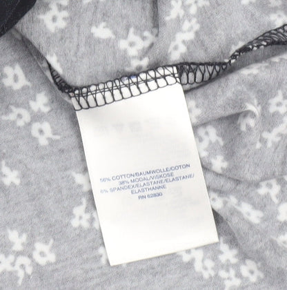 Lands' End Women's Black Floral Wrap Jersey Long Sleeve Top M