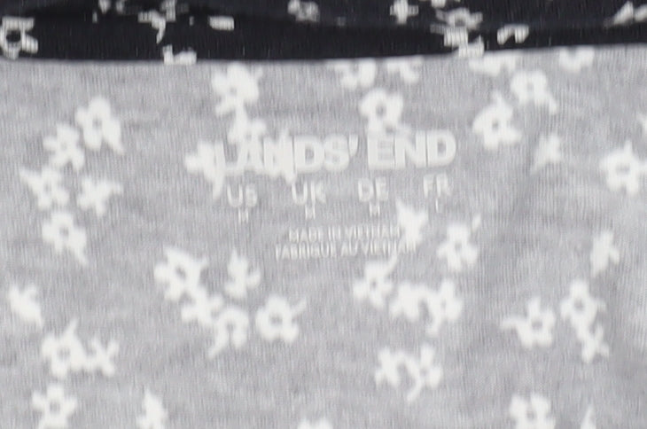 Lands' End Women's Black Floral Wrap Jersey Long Sleeve Top M