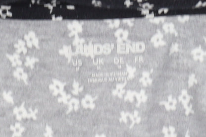 Lands' End Women's Black Floral Wrap Jersey Long Sleeve Top M