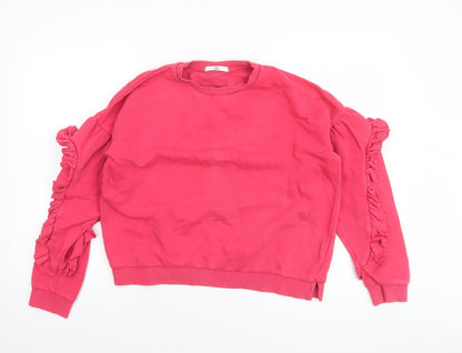 Marks and Spencer Girls Pink Ruffle Sleeve Crew Neck Sweatshirt 13-14 Years