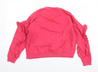 Marks and Spencer Girls Pink Ruffle Sleeve Crew Neck Sweatshirt 13-14 Years