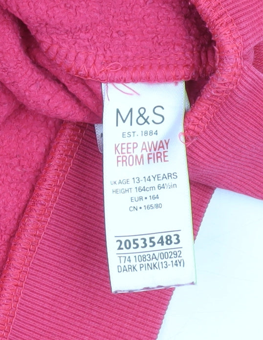 Marks and Spencer Girls Pink Ruffle Sleeve Crew Neck Sweatshirt 13-14 Years