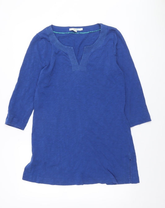 Boden Women's Blue Cotton Tunic Blouse UK 12 3/4 Sleeve V-Neck