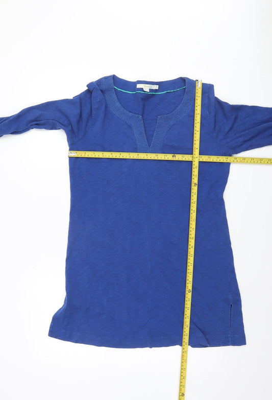 Boden Women's Blue Cotton Tunic Blouse UK 12 3/4 Sleeve V-Neck