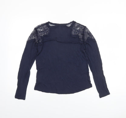 French Connection Women's Blue Lace Shoulder Long Sleeve Jersey Blouse Size S