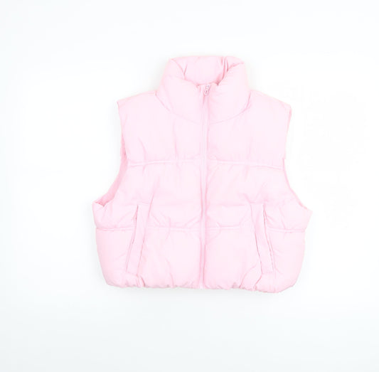 H&M Divided Womens Pink Puffer Waistcoat S Sleeveless Quilted Gilet