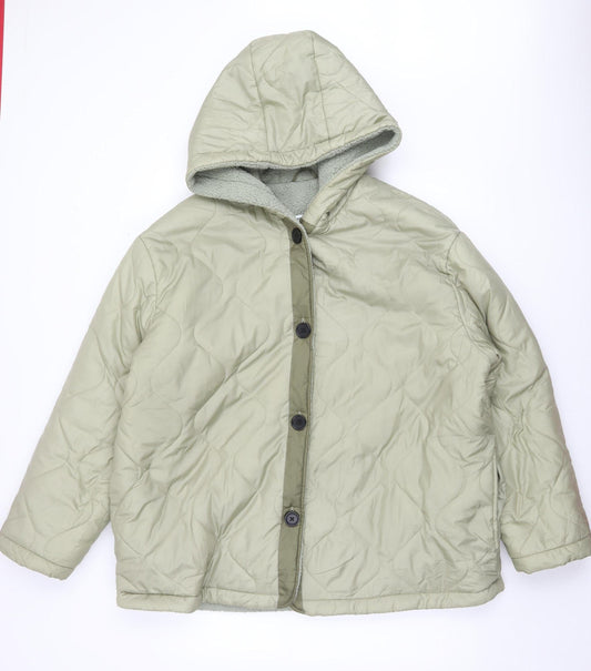 ASOS DESIGN Women’s Green Puffer Jacket UK 14 Hooded Quilted Winter Coat