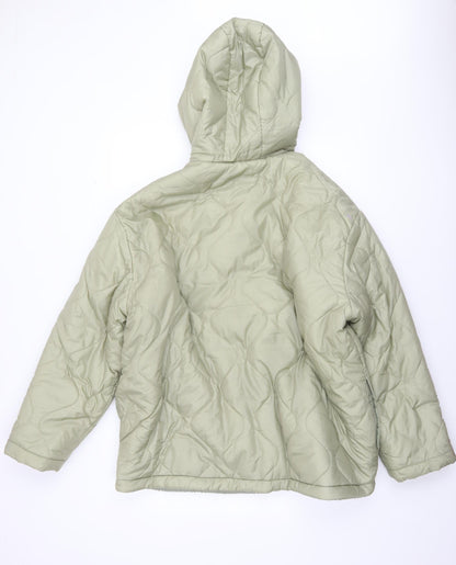 ASOS DESIGN Women’s Green Puffer Jacket UK 14 Hooded Quilted Winter Coat