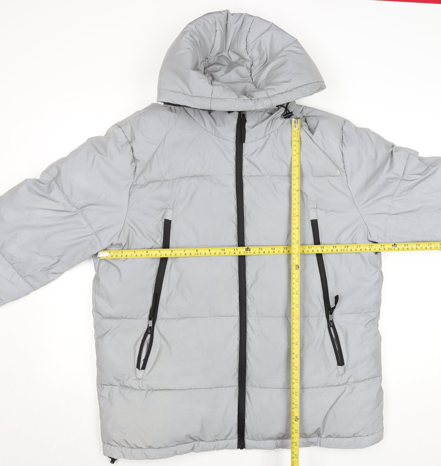 Primark Men's Grey Hooded Puffer Jacket Size Large Winter Coat