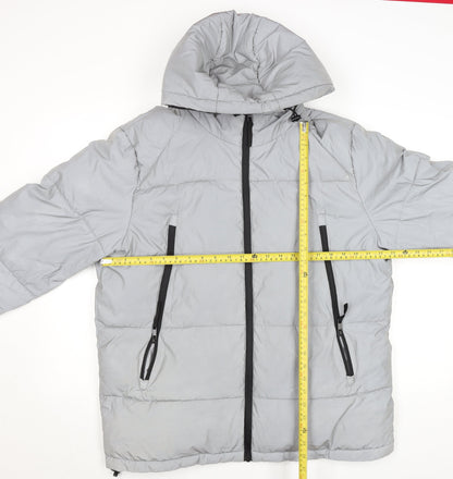 Primark Men's Grey Hooded Puffer Jacket Size Large Winter Coat