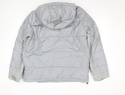 Primark Men's Grey Hooded Puffer Jacket Size Large Winter Coat