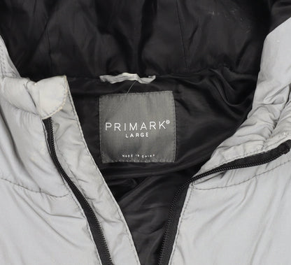 Primark Men's Grey Hooded Puffer Jacket Size Large Winter Coat