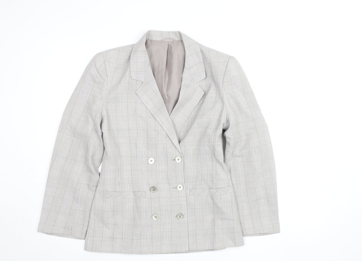 St Michael Womens Beige Checked Double-Breasted Blazer Size 10