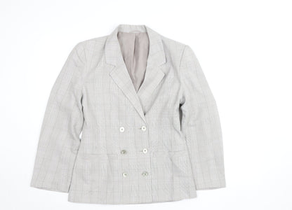 St Michael Womens Beige Checked Double-Breasted Blazer Size 10