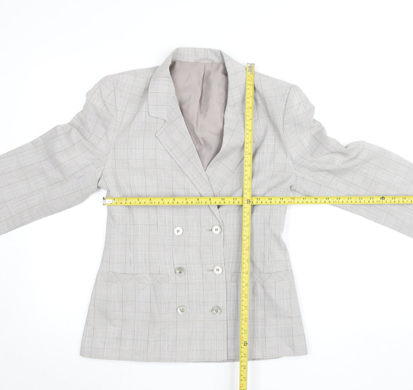 St Michael Womens Beige Checked Double-Breasted Blazer Size 10