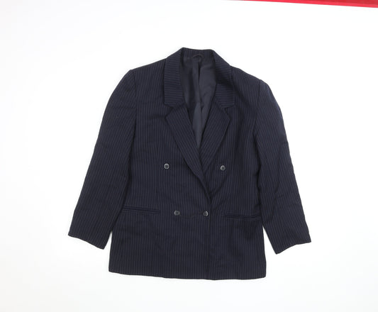 St Michael Women’s Navy Pinstripe Wool Double-Breasted Blazer Size 10