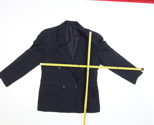 St Michael Women’s Navy Pinstripe Wool Double-Breasted Blazer Size 10