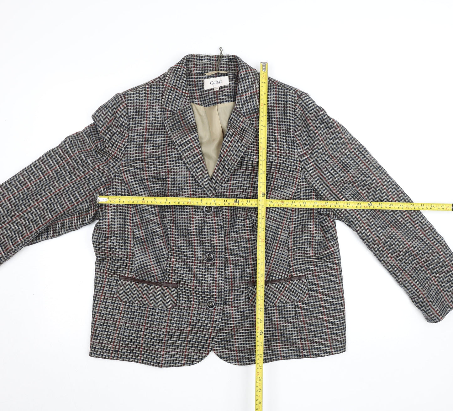 Marks & Spencer Women’s Grey Check Classic Blazer Size 20 Wool Blend