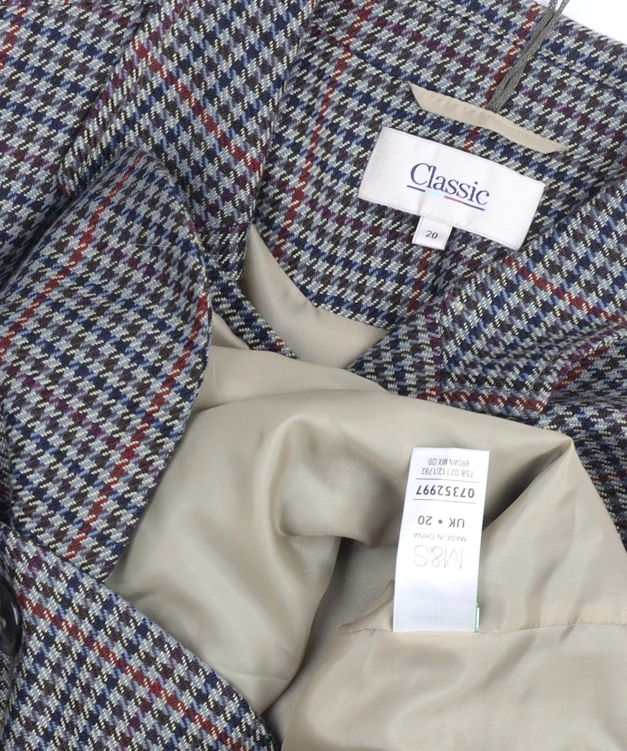 Marks & Spencer Women’s Grey Check Classic Blazer Size 20 Wool Blend