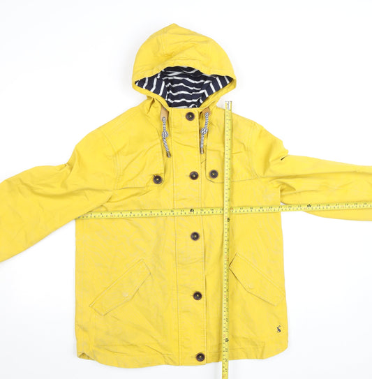 Joules Women Yellow Waterproof Hooded Rain Coat Jacket Size 12