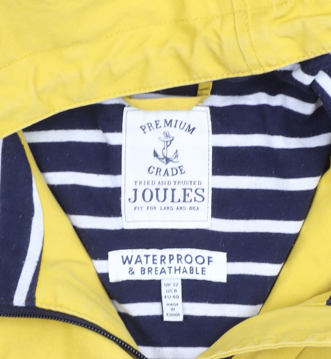Joules Women Yellow Waterproof Hooded Rain Coat Jacket Size 12