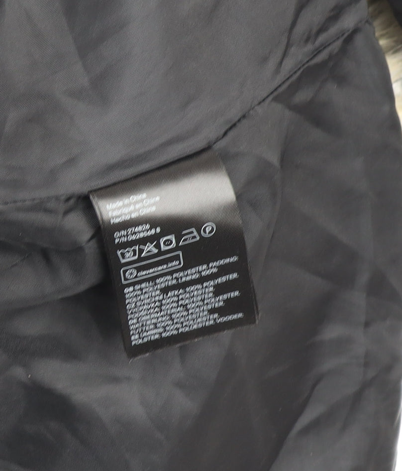 H&M Divided Women's Black Faux Fur Hooded Puffer Jacket Size 12