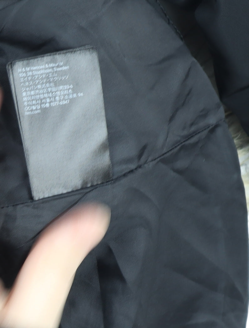 H&M Divided Women's Black Faux Fur Hooded Puffer Jacket Size 12