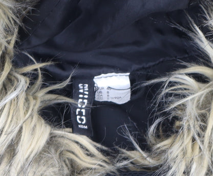 H&M Divided Women's Black Faux Fur Hooded Puffer Jacket Size 12