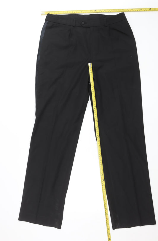 George Men's Black 36W 33L Dress Trousers Satin Stripe Classic Fit