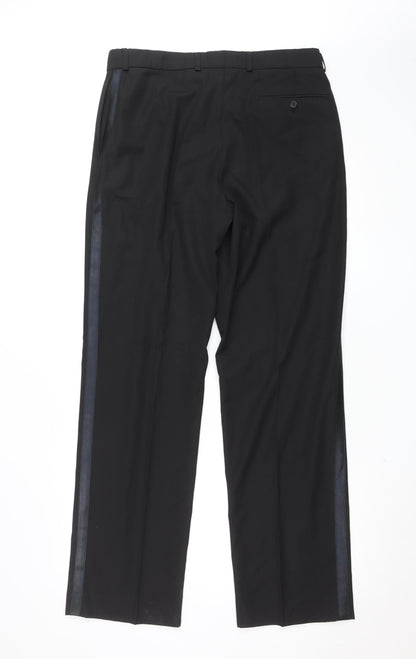 George Men's Black 36W 33L Dress Trousers Satin Stripe Classic Fit