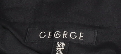 George Men's Black 36W 33L Dress Trousers Satin Stripe Classic Fit