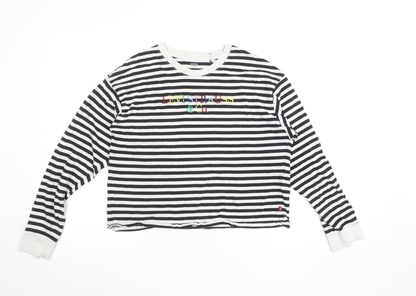 Levi's Women's Black & White Striped Cropped Long Sleeve T-Shirt Size S