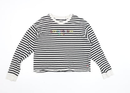 Levi's Women's Black & White Striped Cropped Long Sleeve T-Shirt Size S