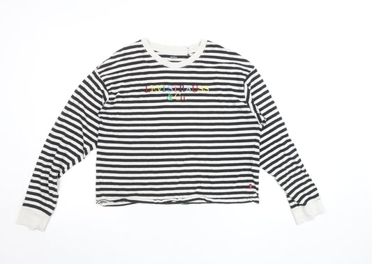 Levi's Women's Black & White Striped Cropped Long Sleeve T-Shirt Size S