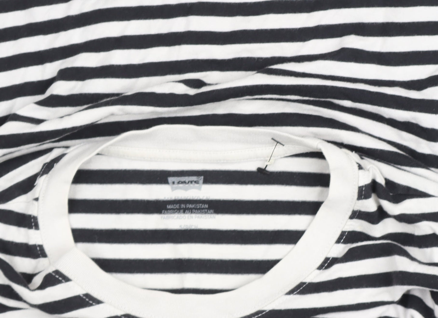 Levi's Women's Black & White Striped Cropped Long Sleeve T-Shirt Size S